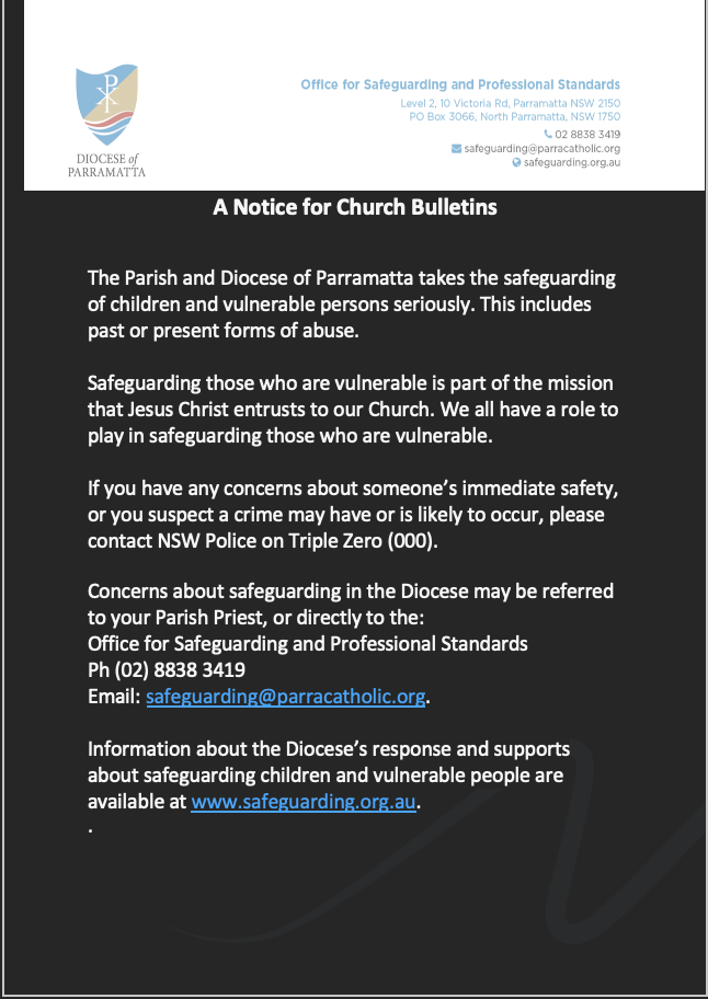 Office for Safeguarding Notice for Parish Bulletin