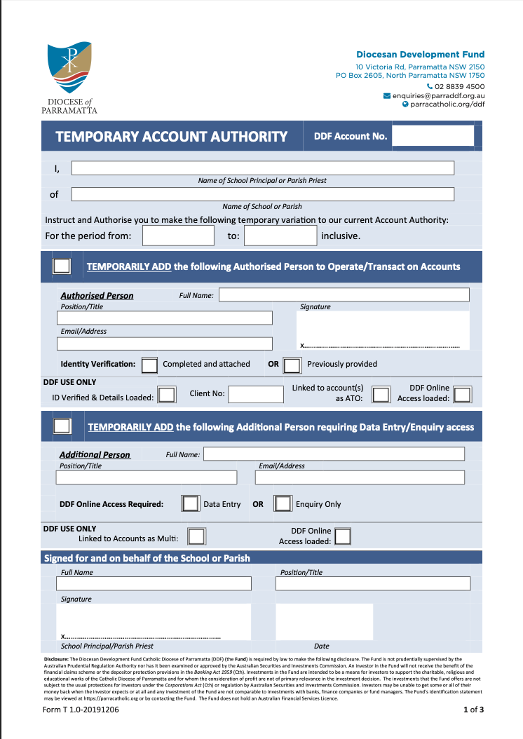 DDF Temporary Account Authority