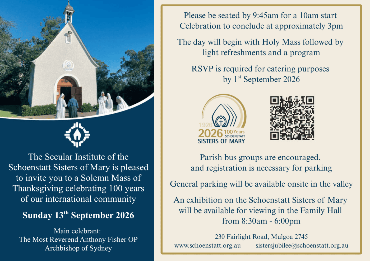 Schoenstatt Sisters of Mary Jubilee Year Celebration (13 September)
