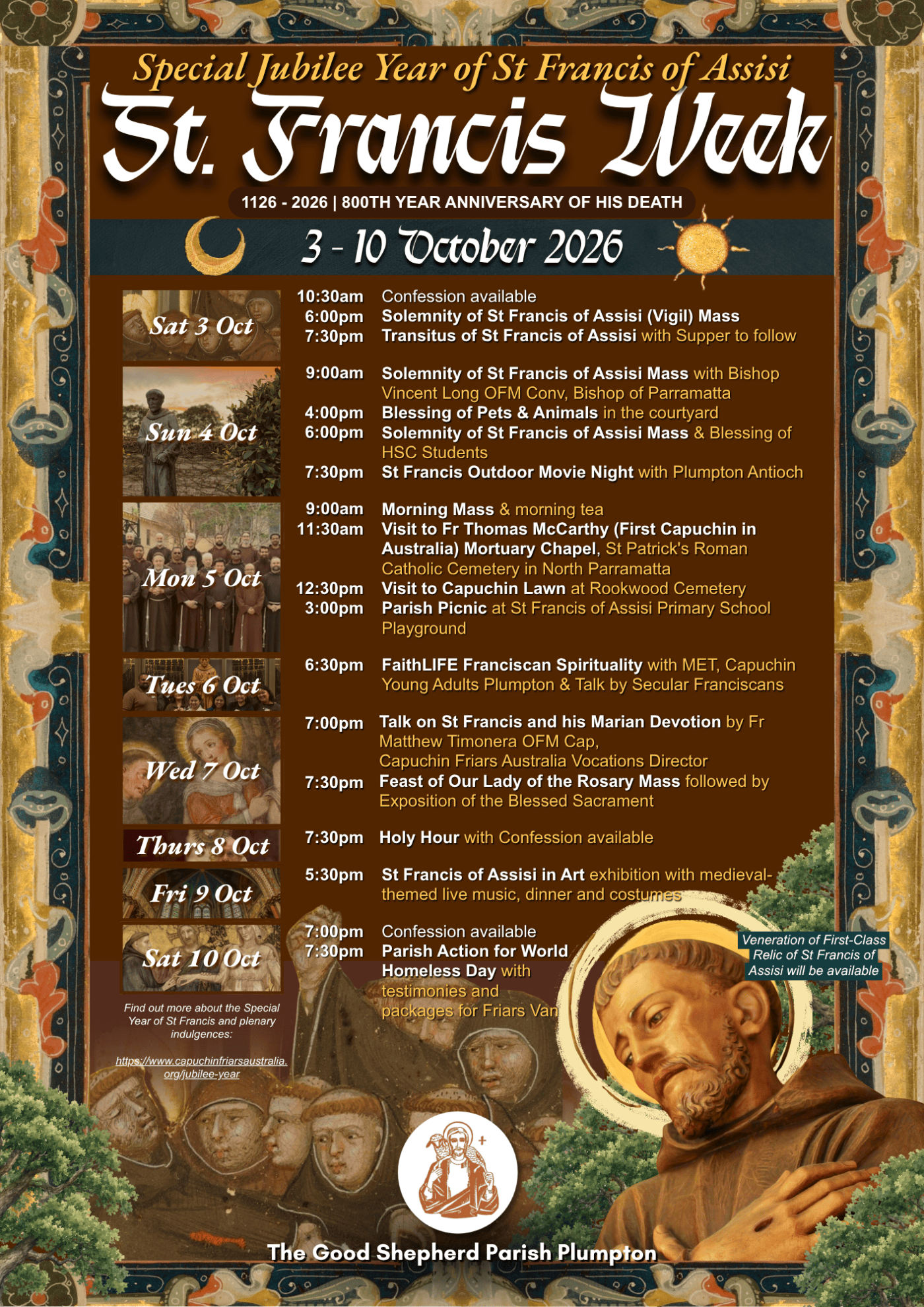 Vigil Mass & Transitus of St Francis of Assisi (3 October)