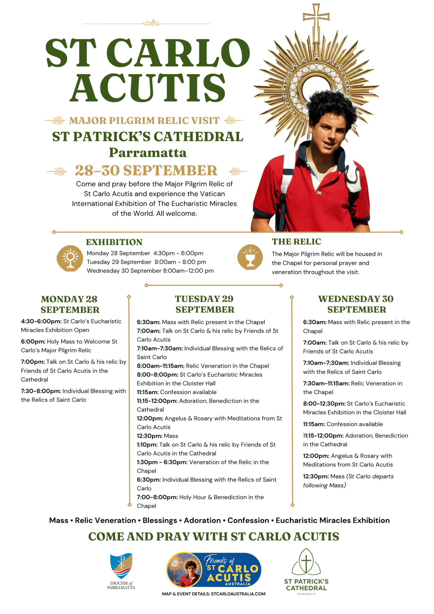 Major Pilgrim Relic & Exhibition of St Carlo Acutis (28-30 September)